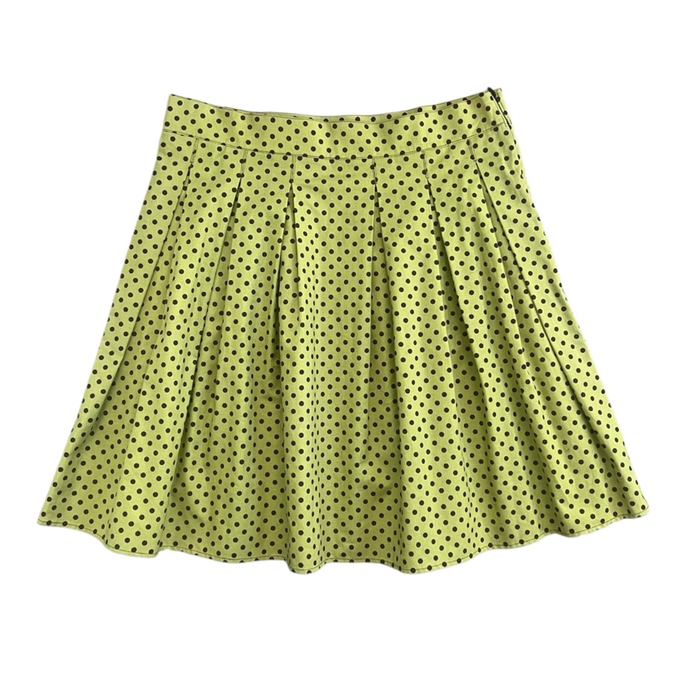Bebop & Wally NYC - Polka Dot Pleated Cotton Skater Skirt Green & Brown - Medium - Picture 5 of 6